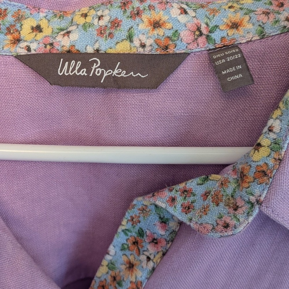 Ulla Popken Lavender 100% Linen Short Sleeve Button Down Shirt Plus Size 20/22 - Picture 3 of 7